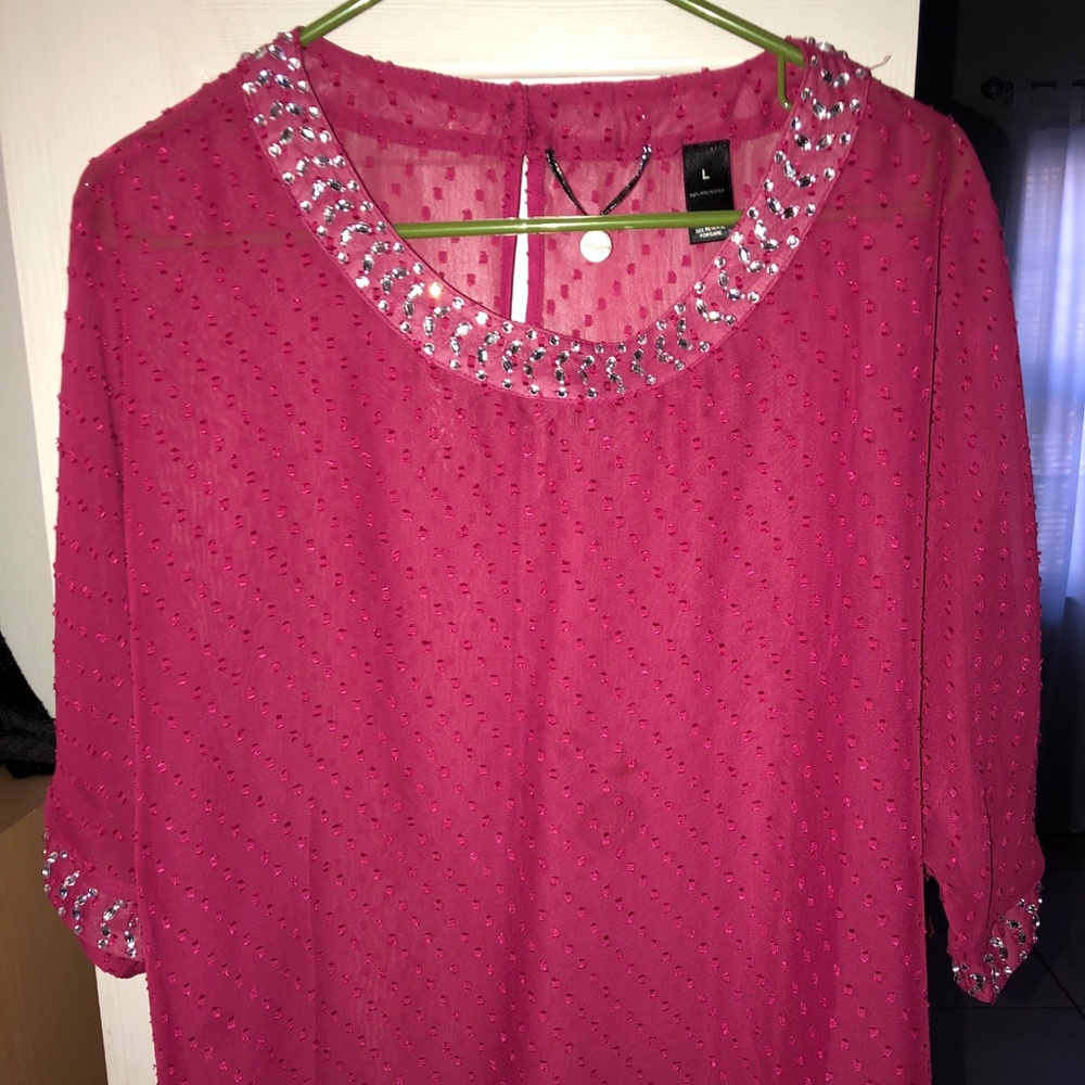 Beautiful Cranberry Top with Jeweled Trim. Size L